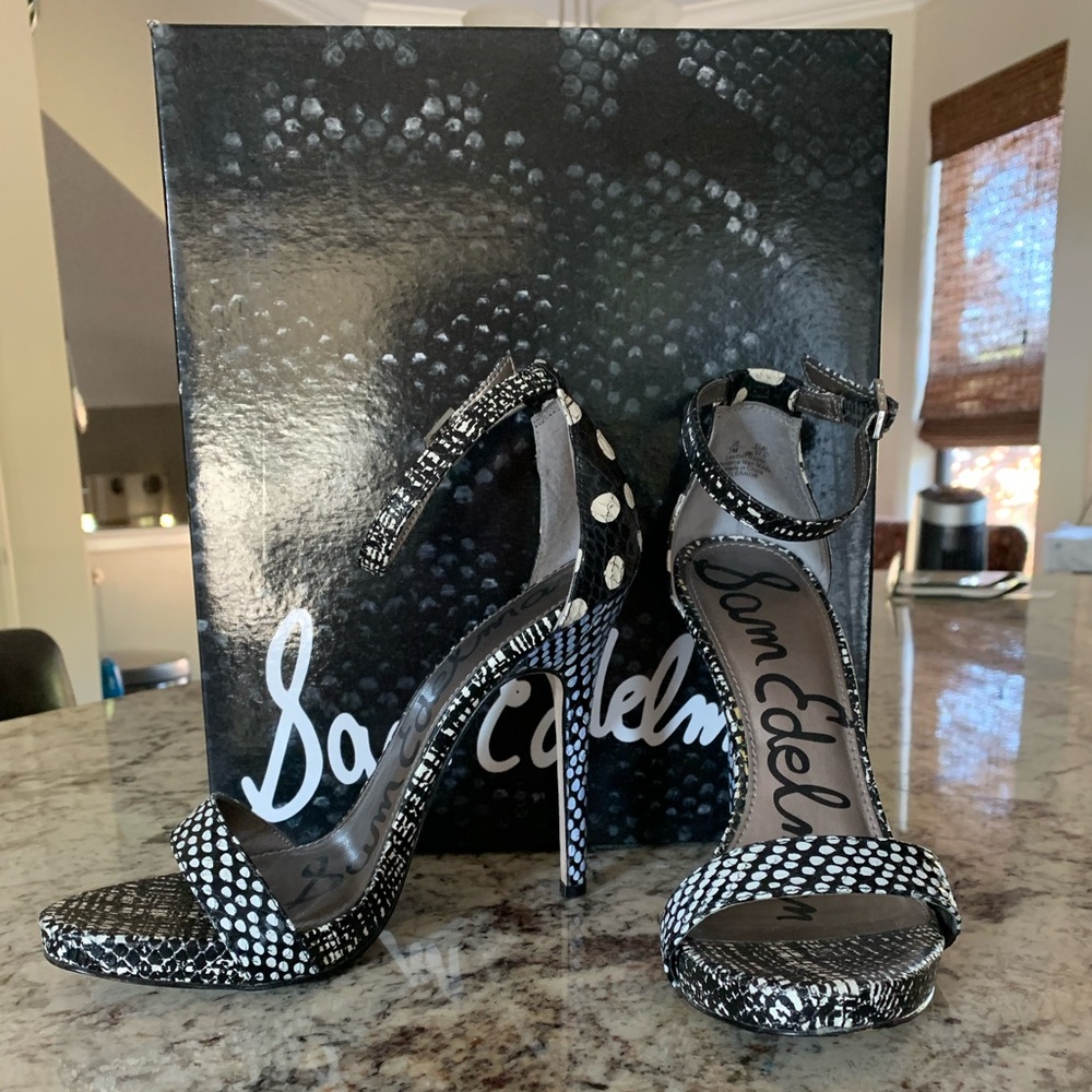 Sam Edelman 7M black/white textured leather pump